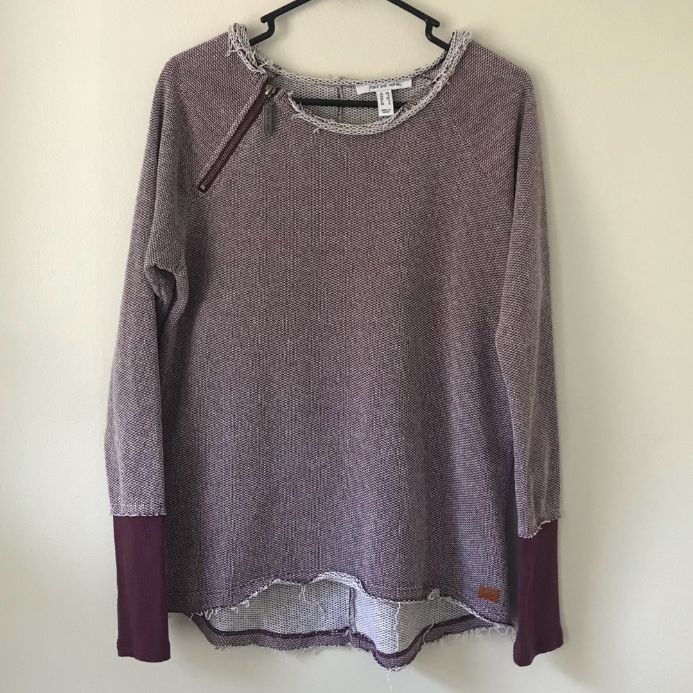 XS Peace Love World Woven Maroon Zipper Sweater